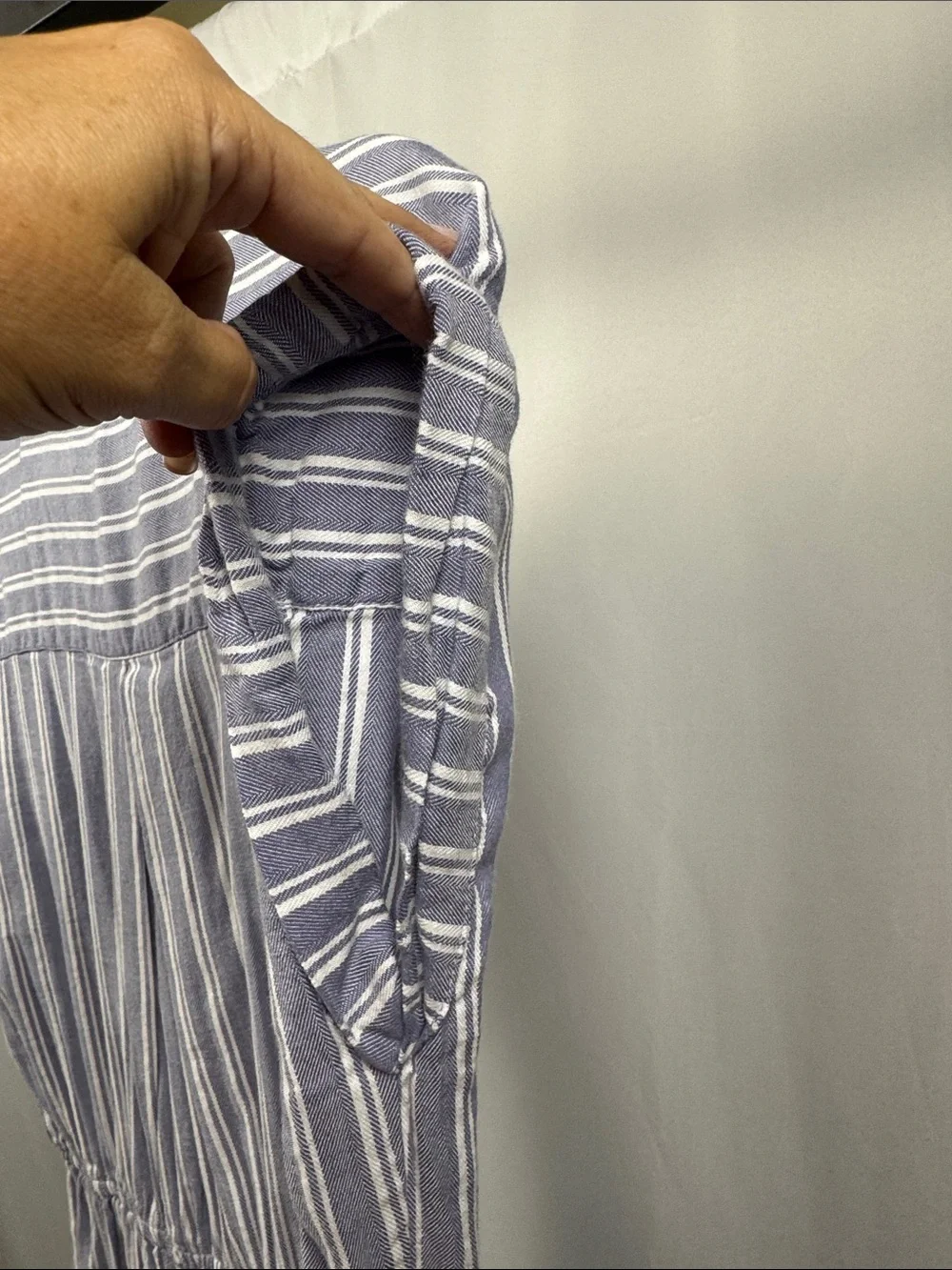 Japna Blue White Stripe Shirt Dress Tie Waist Linen Blend Size Large